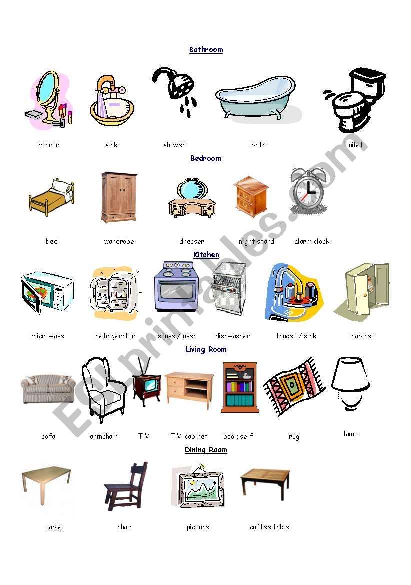 Furniture and Appliances worksheet