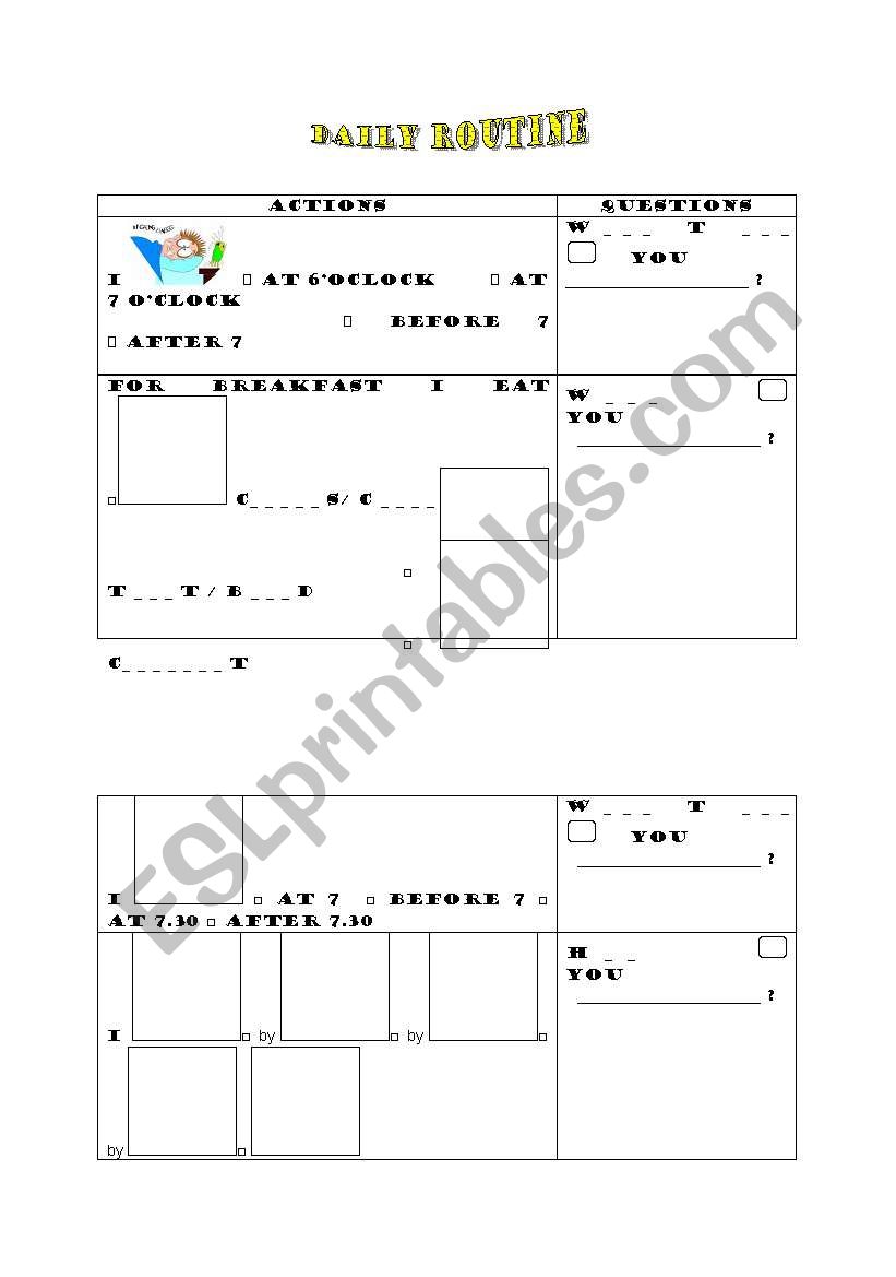 Daily routine worksheet