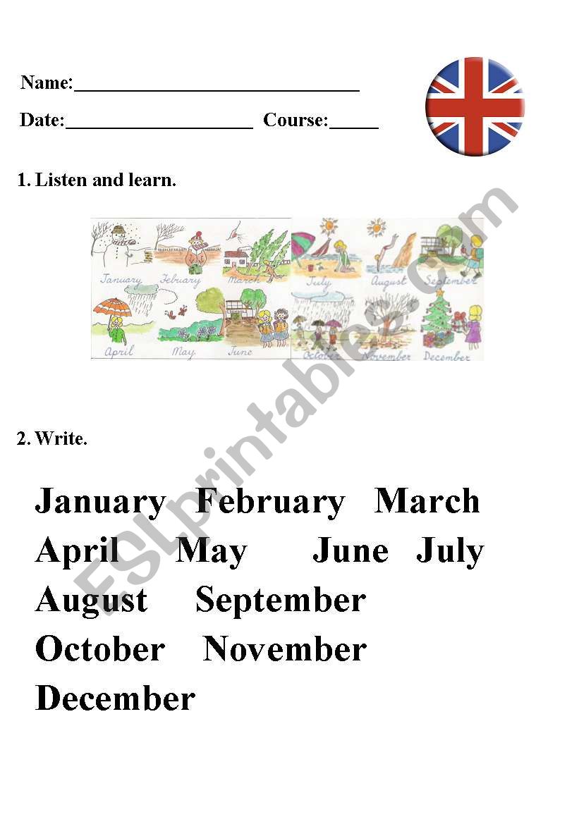 The months of the year worksheet