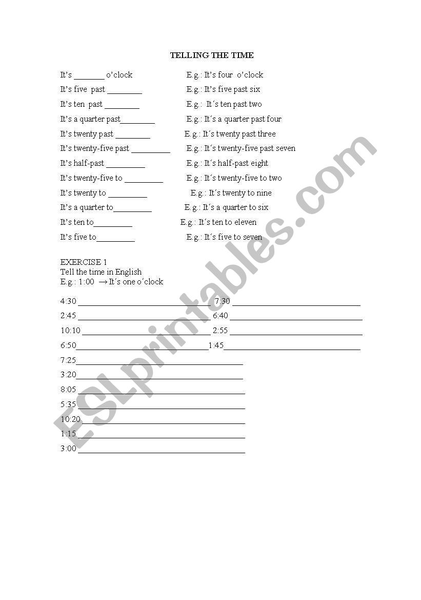 Telling the time worksheet