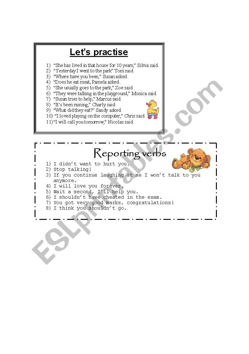 Reported Speech worksheet