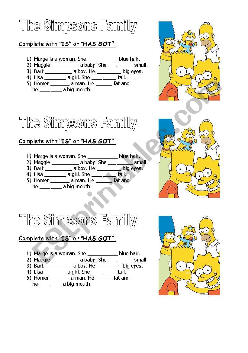 The Simpsons worksheet