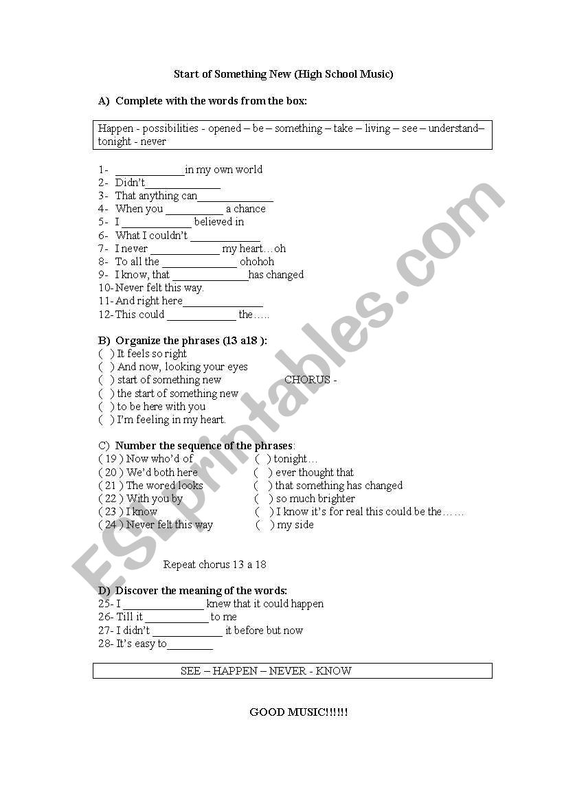 Music: High School Music worksheet