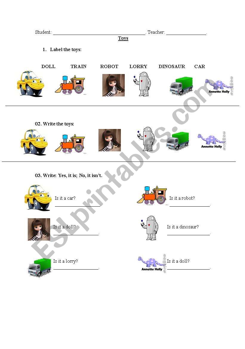 Toys worksheet