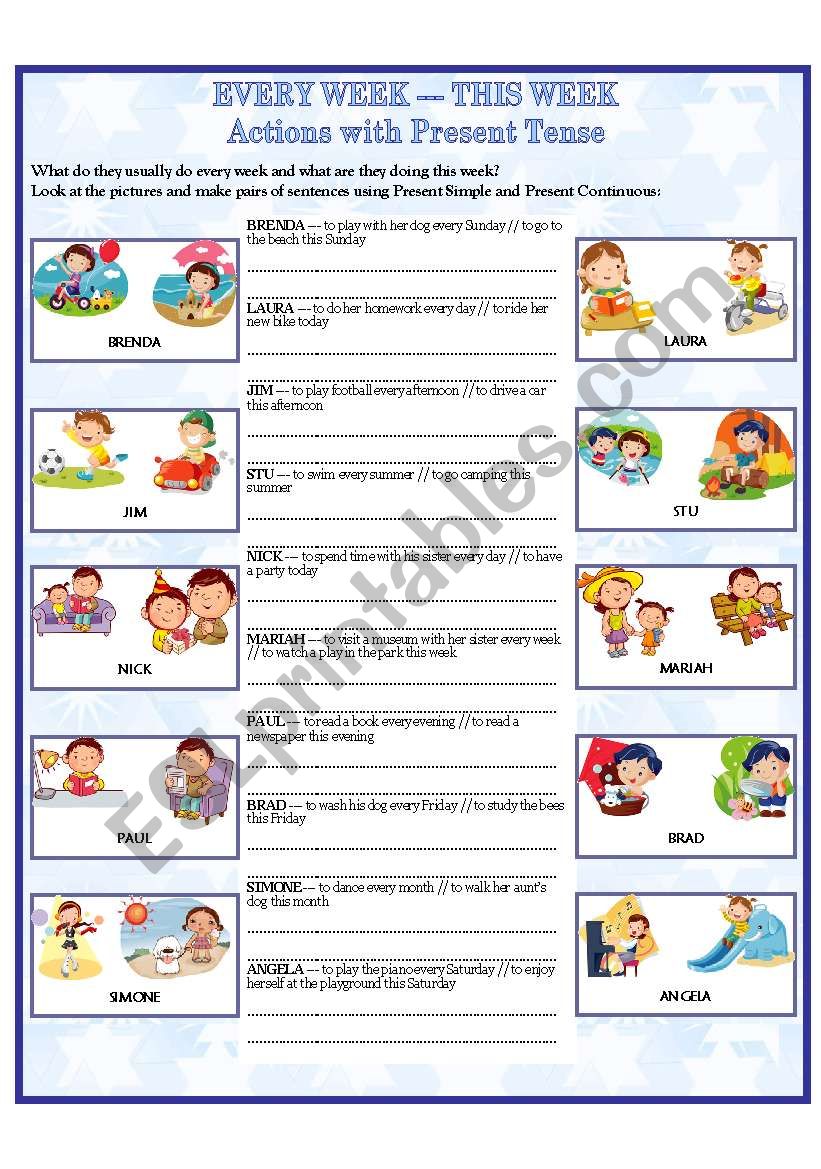 EVERY WEEK --- THIS WEEK worksheet