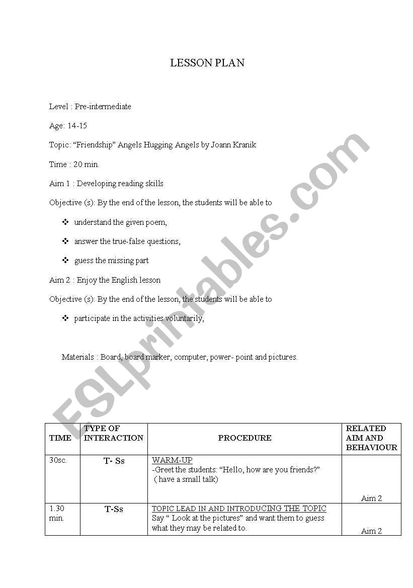 A LESSON PLAN worksheet