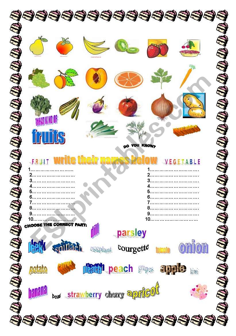 fruits and vegetables - ESL worksheet by sueelgin