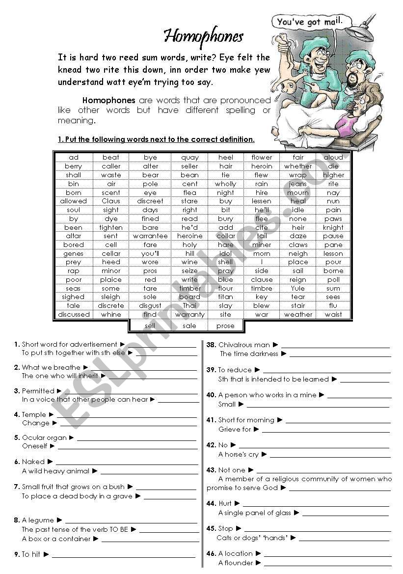 Homophones worksheet