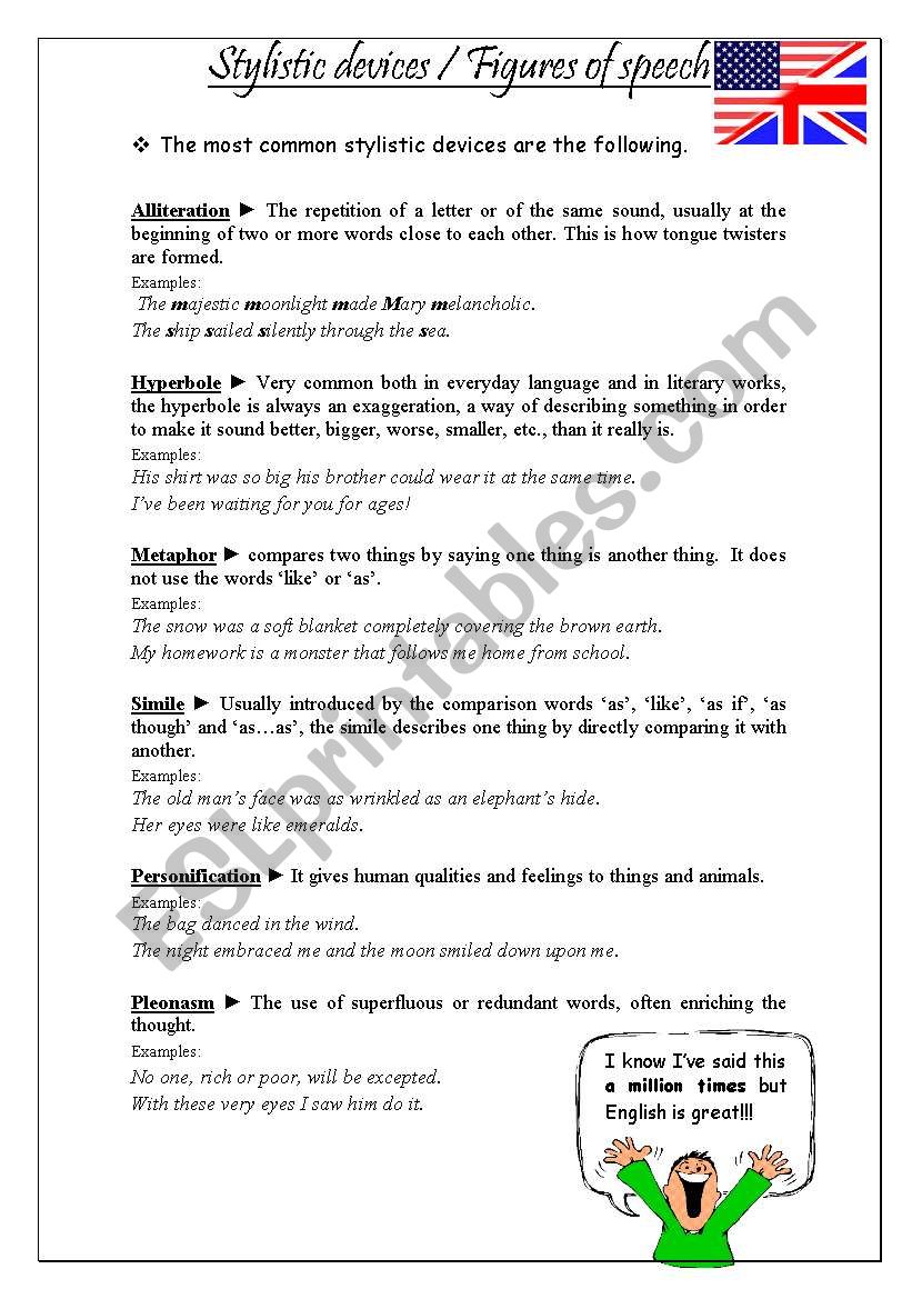 Stylistic devices worksheet