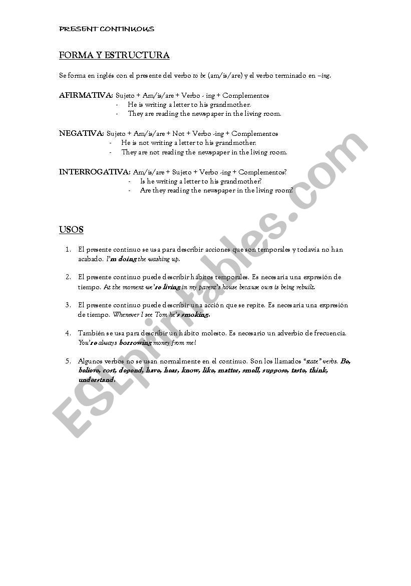 Present continuous: Stucture and uses + exercises to distinguish between pres s/cont (3 pages