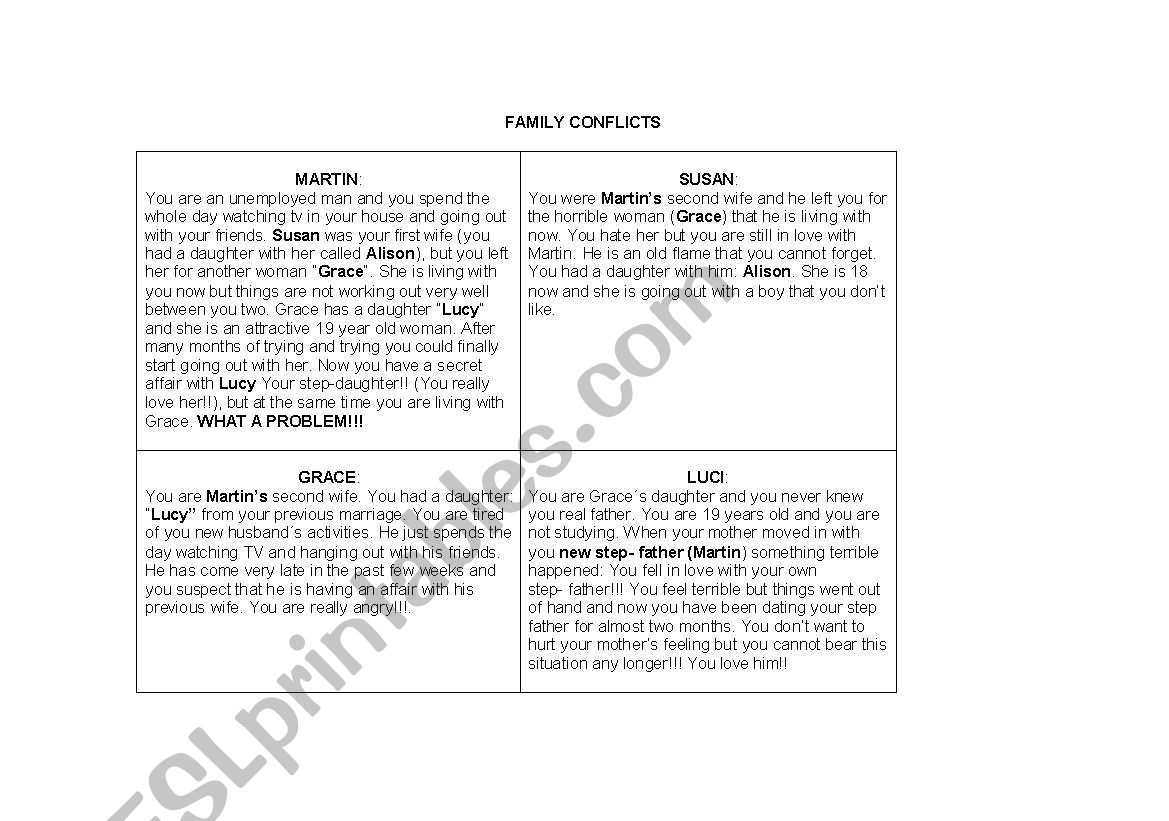 family confricts roleplay worksheet