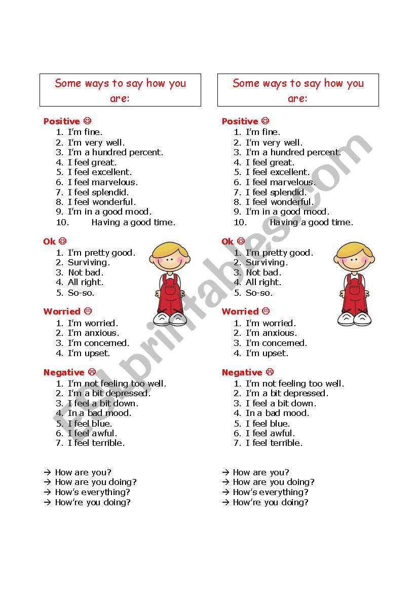 Some ways to say how you are worksheet
