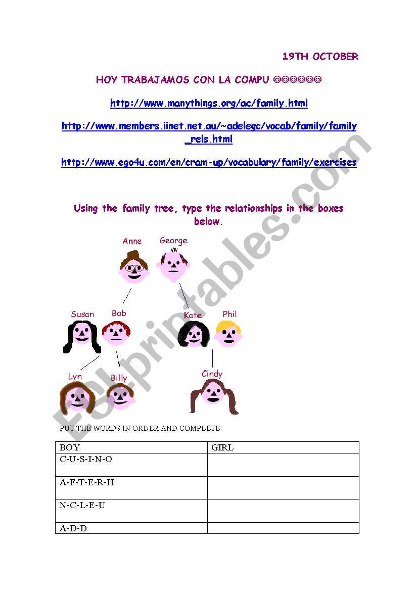 FAMILY worksheet