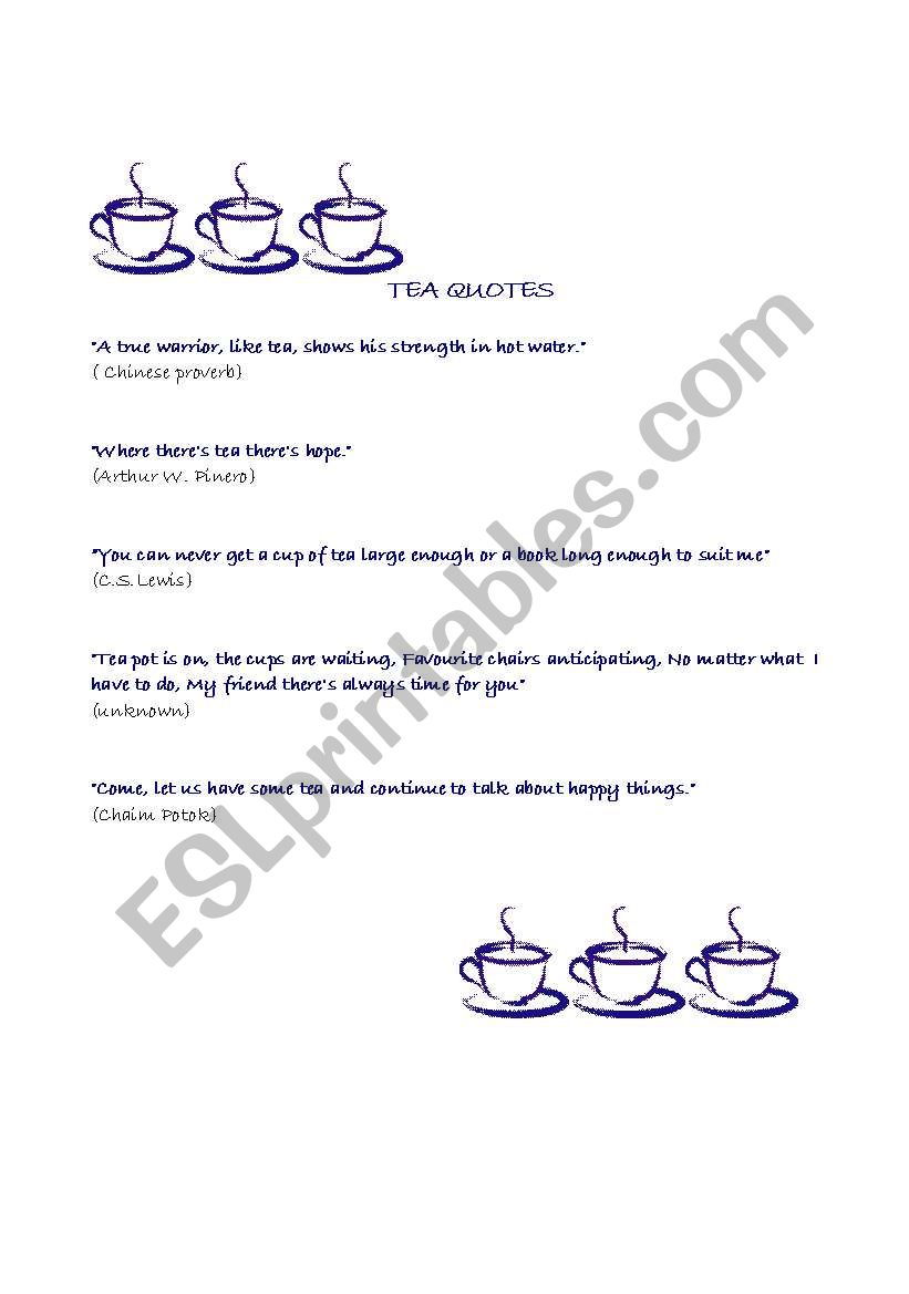 tea quotes worksheet