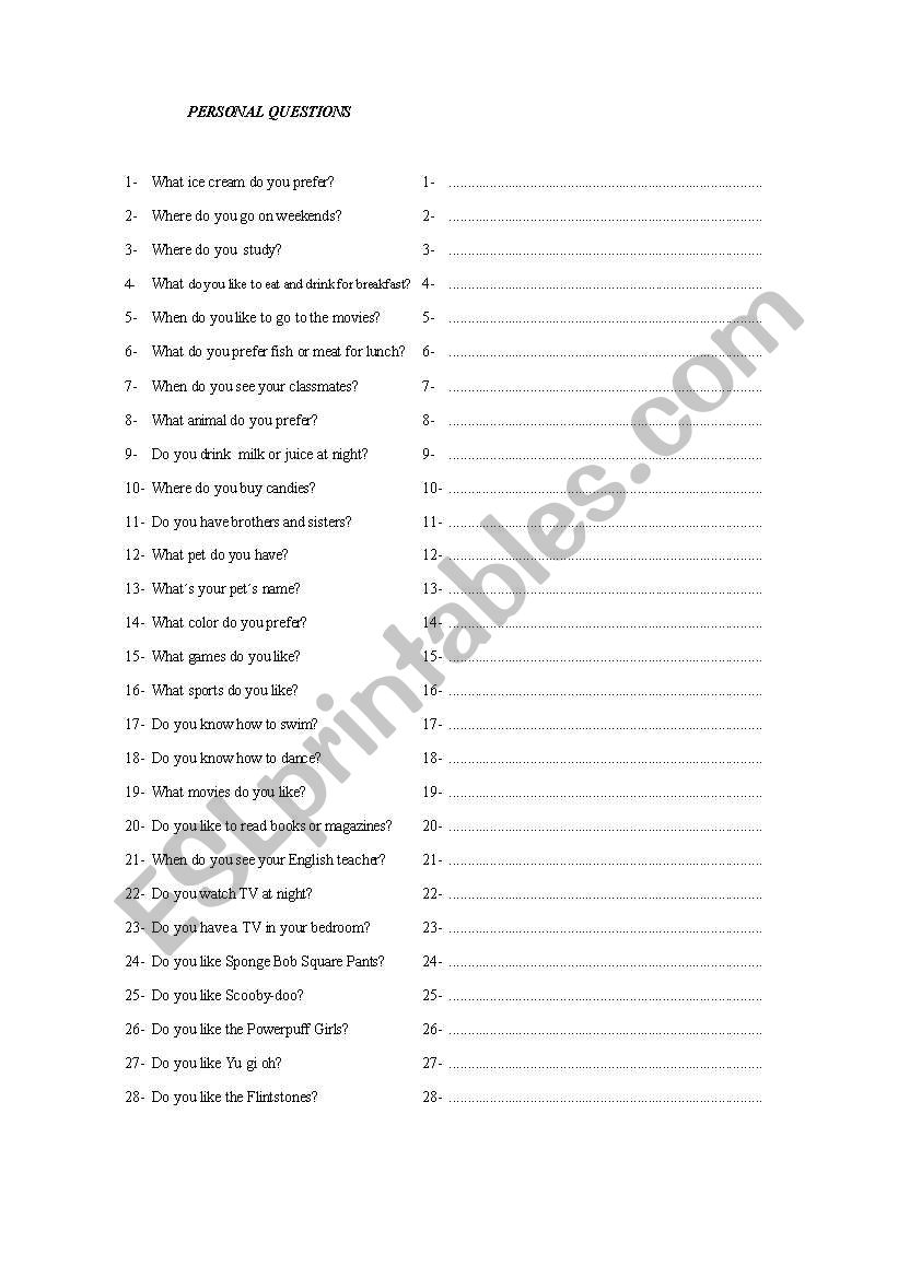 questions worksheet