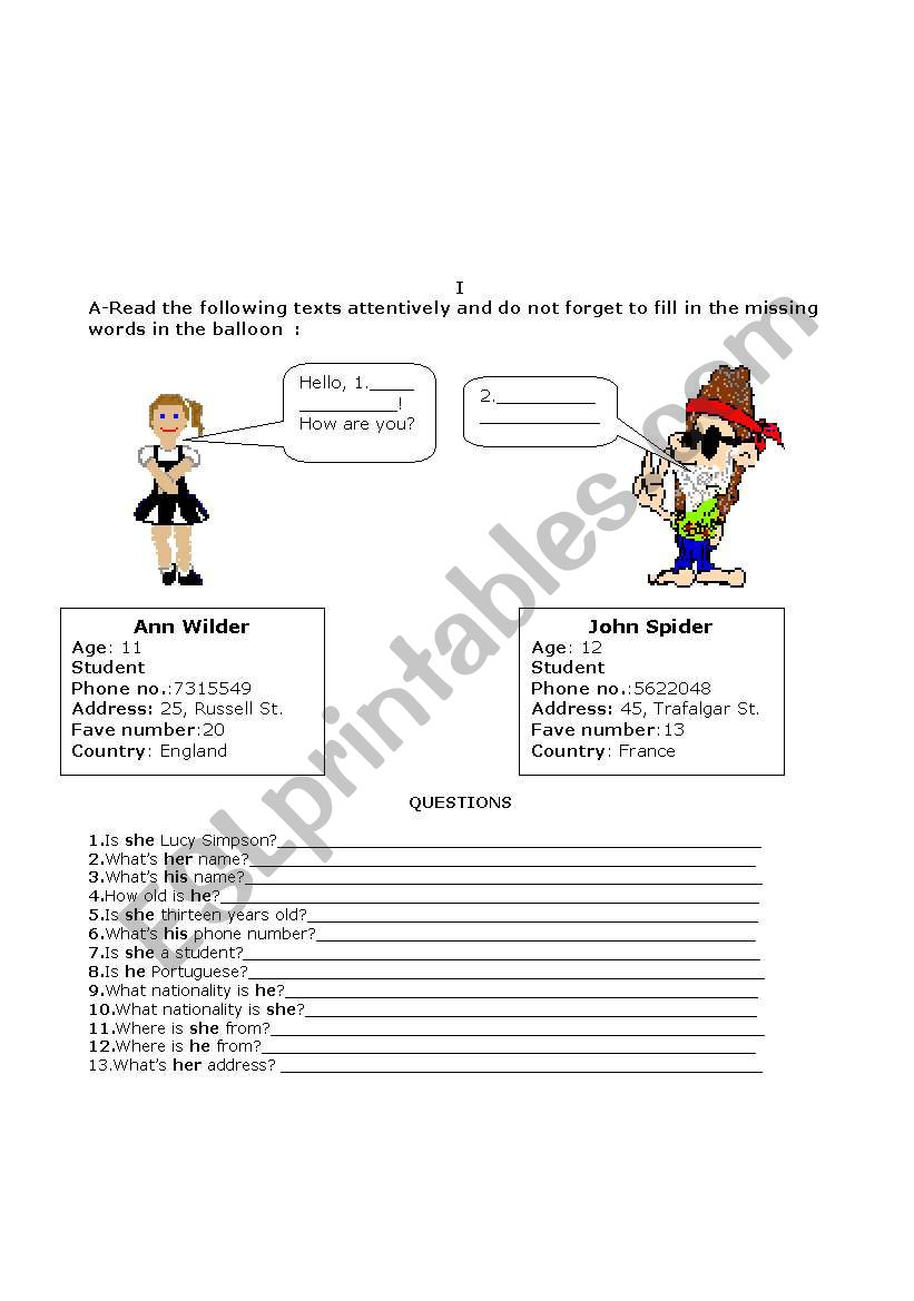 test beginners worksheet