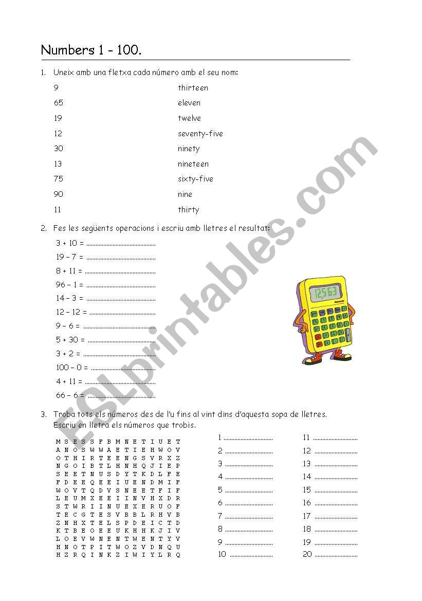 Numbers 1-100 worksheet