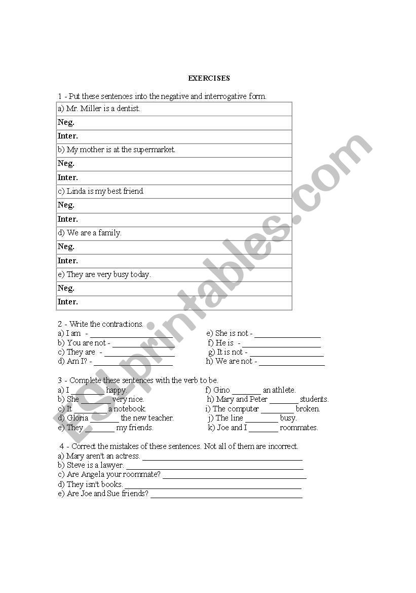 elementary exercises worksheet