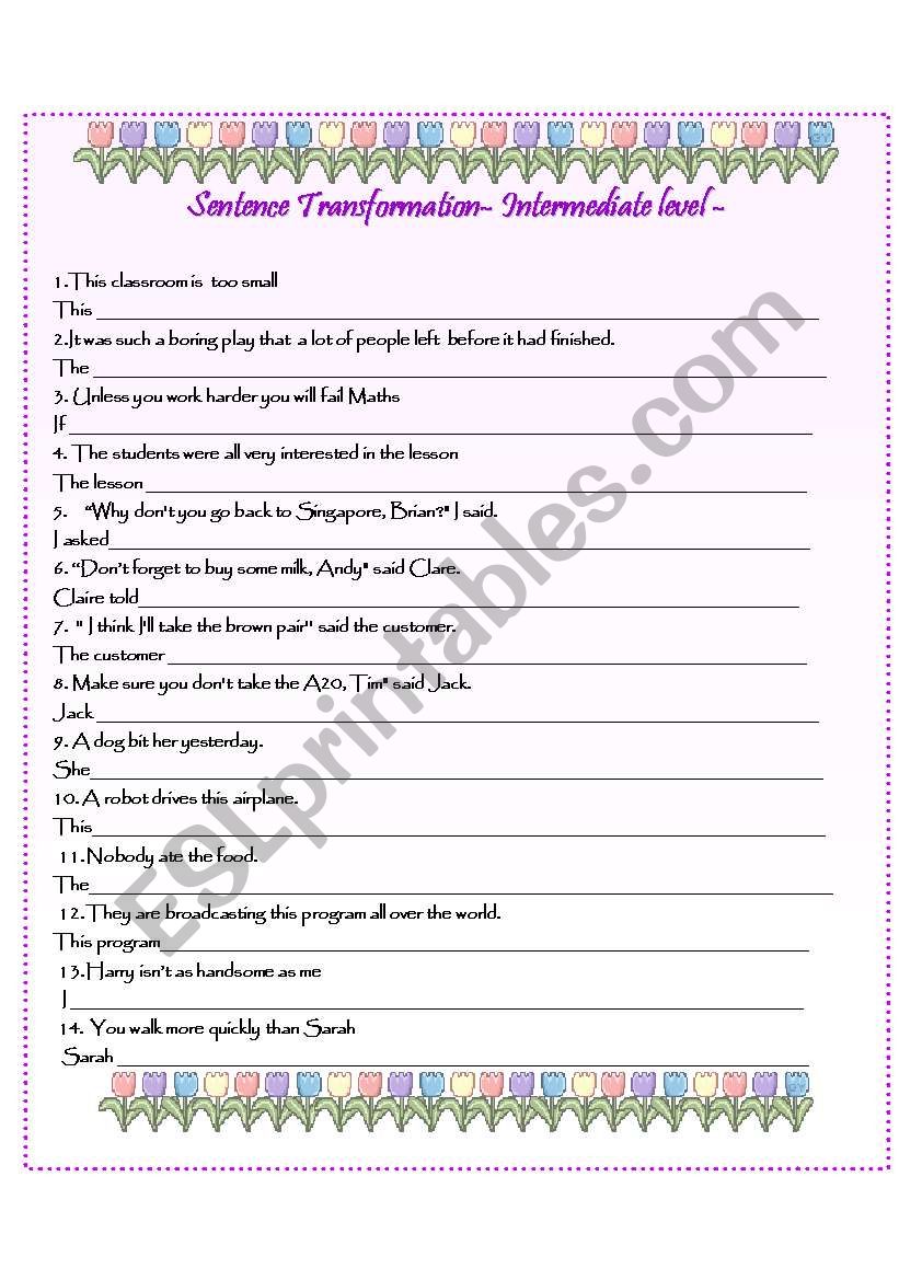 Sentence Transformation- Intermediate Level