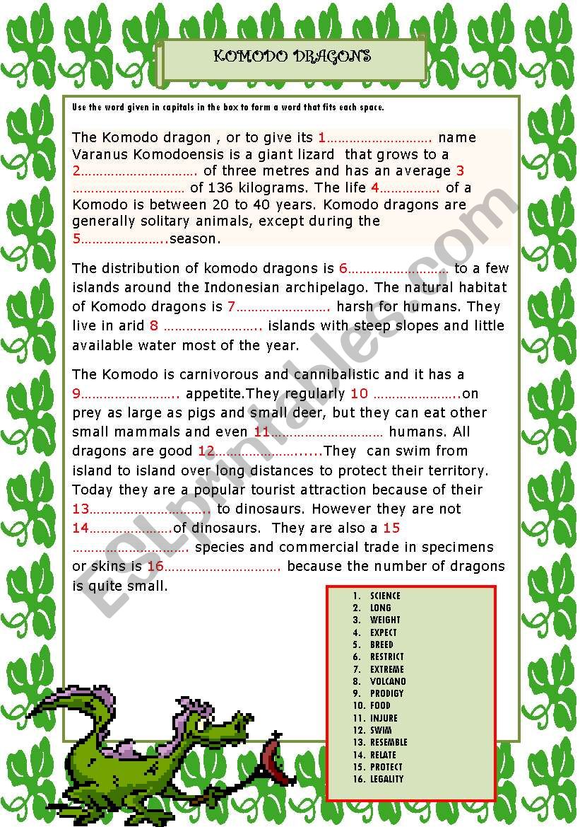 KOMODO DRAGONS worksheet