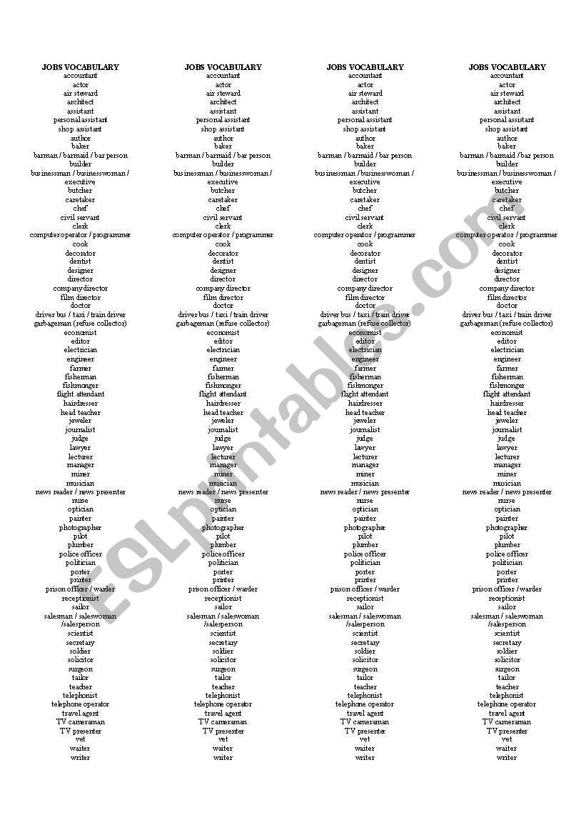 JOBS VOCABULARY worksheet