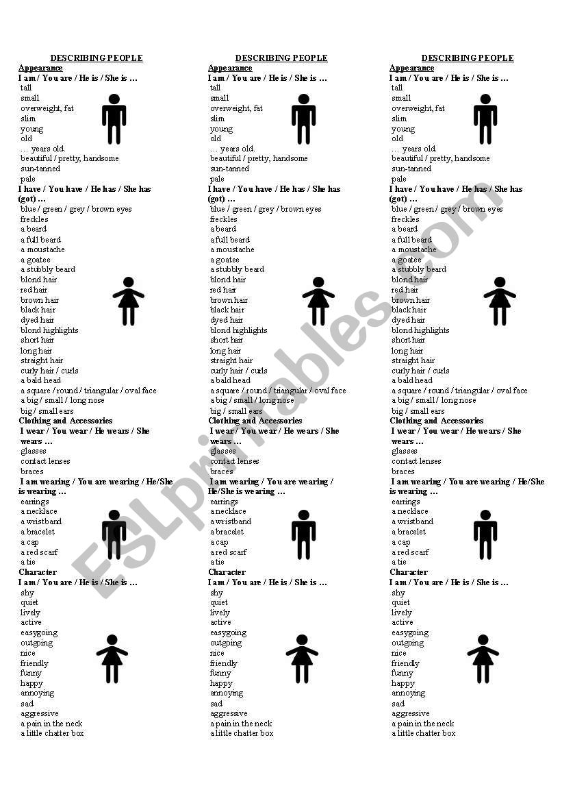 DESCRIBING PEOPLE VOCABULARY worksheet