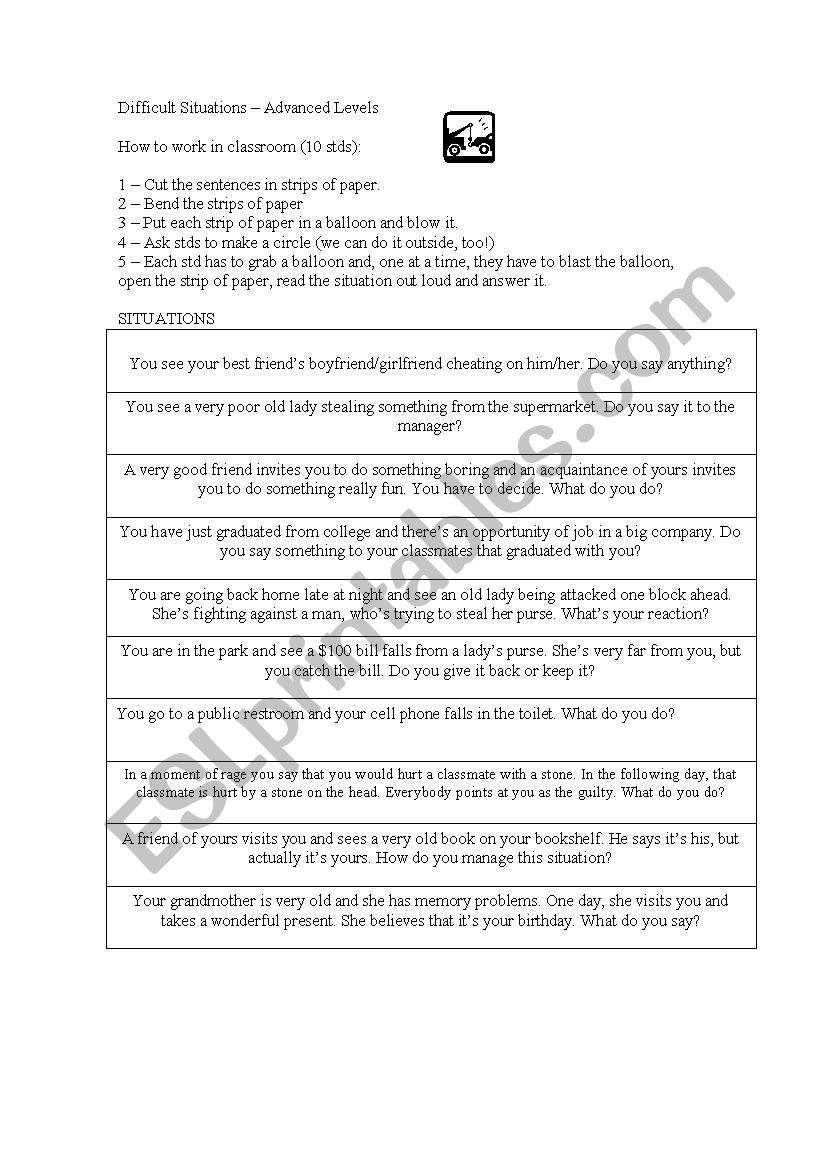 Speaking Activity - Difficult Situations