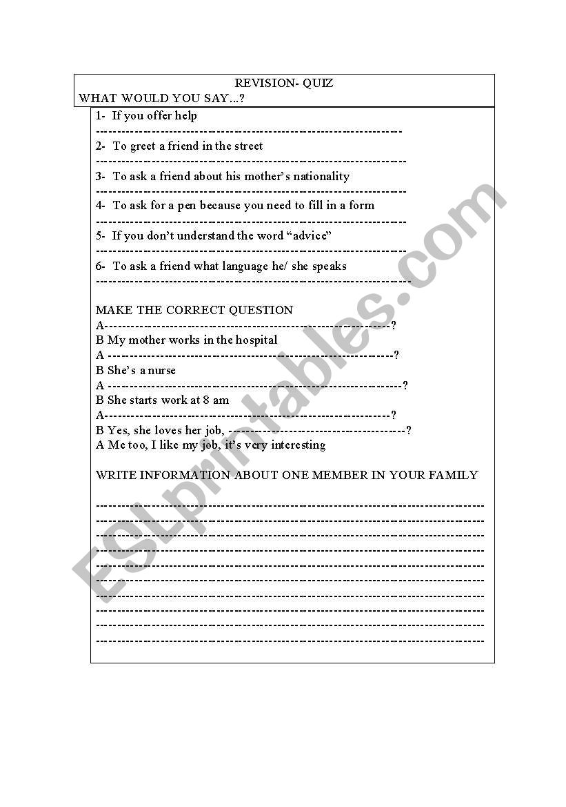 Revision Quiz worksheet