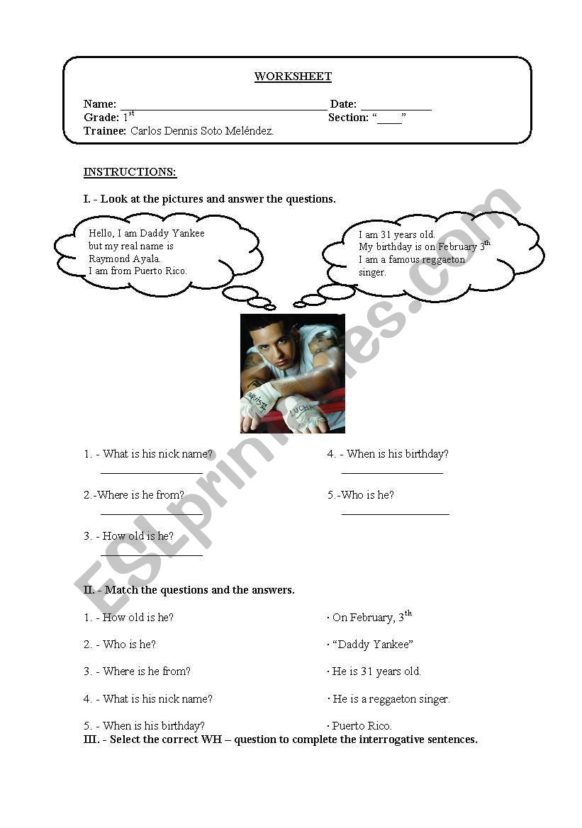 Wh - Questions worksheet