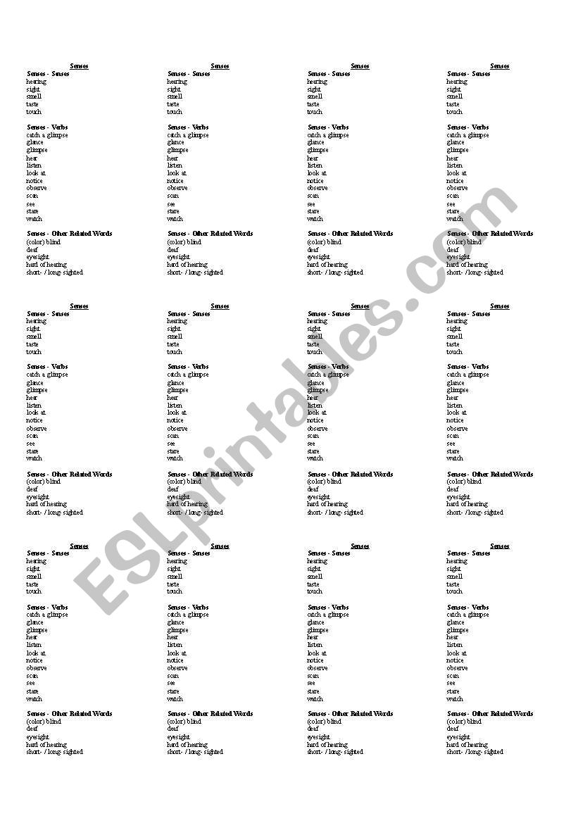 SENSES VOCABULARY worksheet