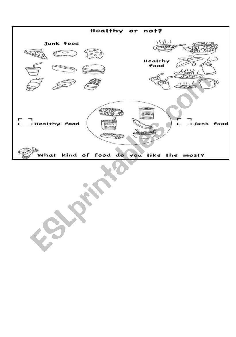 Healthy and junk food worksheet