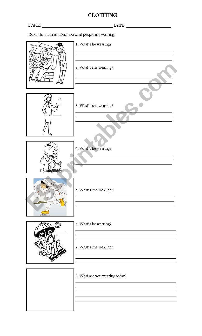 describing clothing worksheet