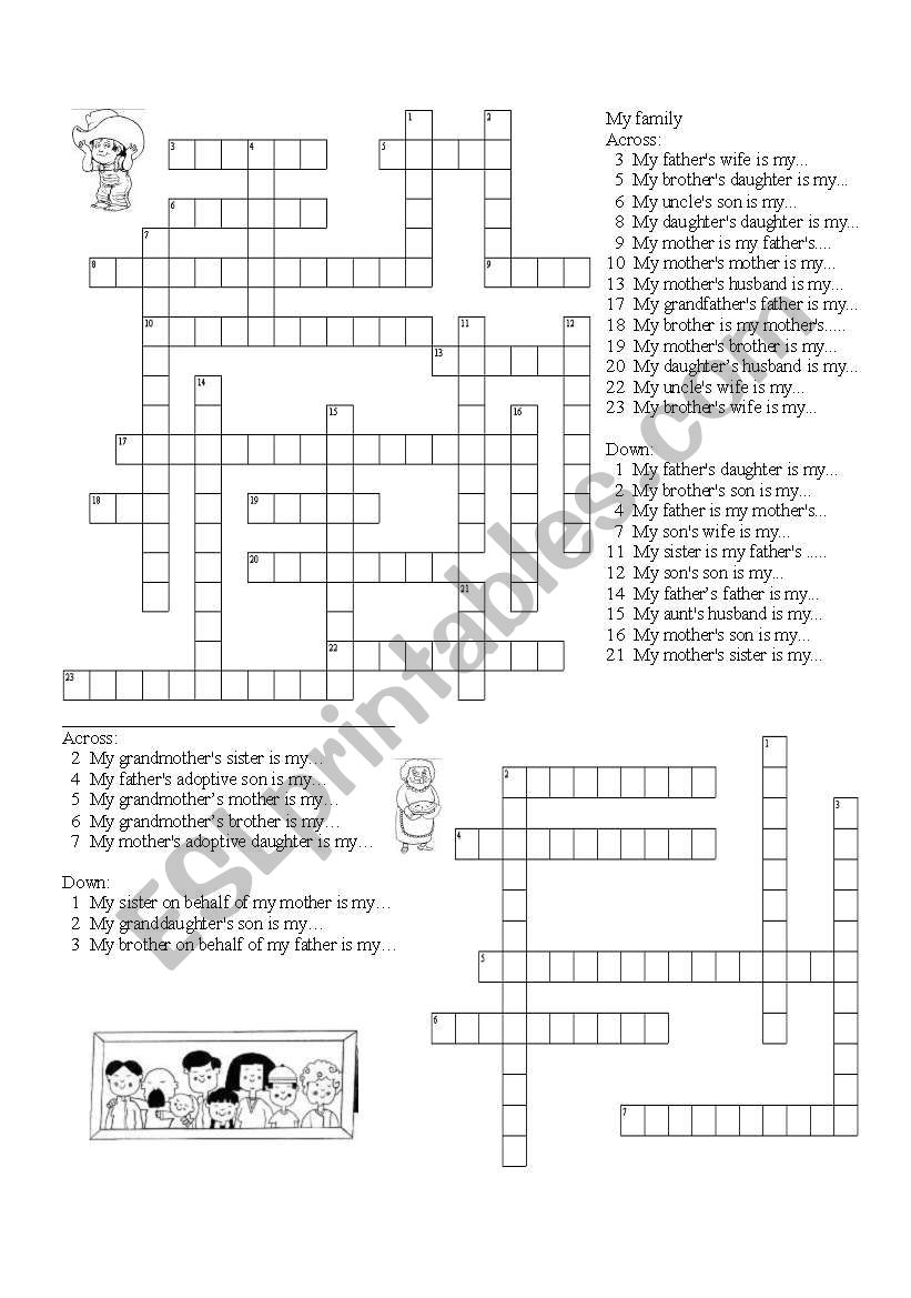 family cross word puzzle worksheet