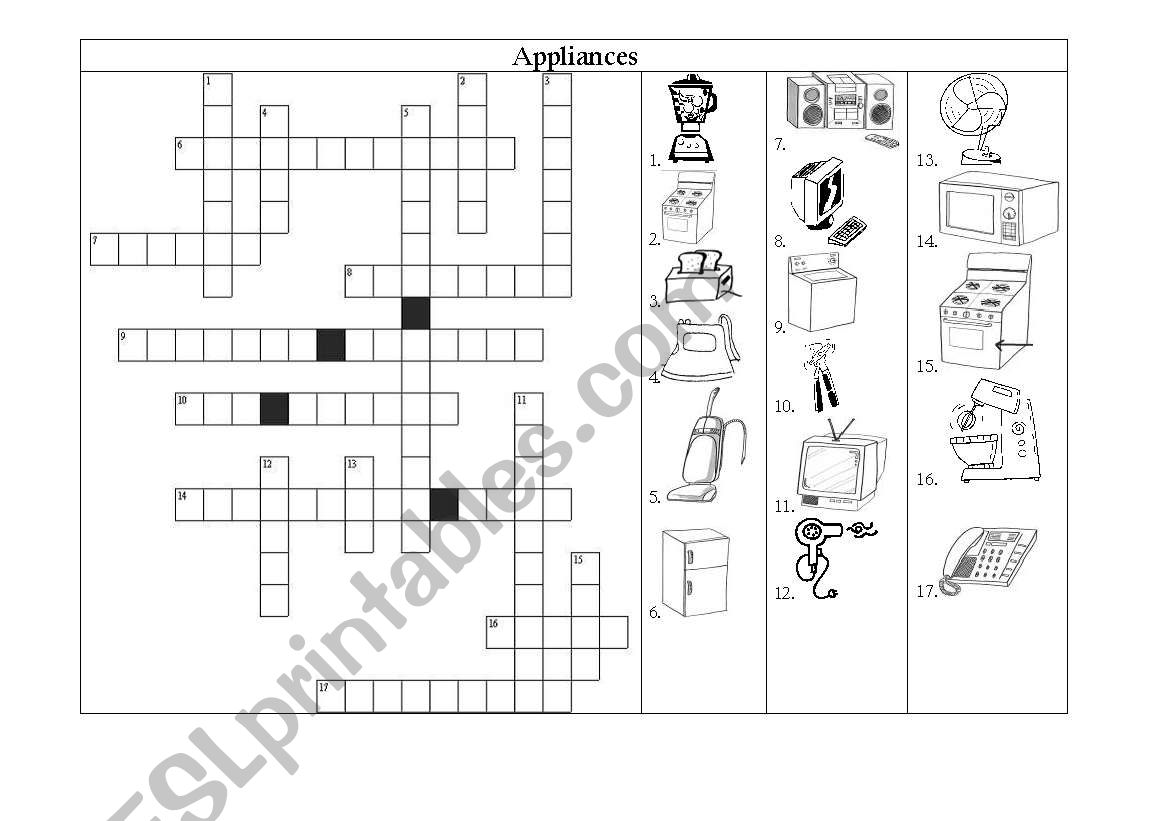 appliances and crossword puzzle