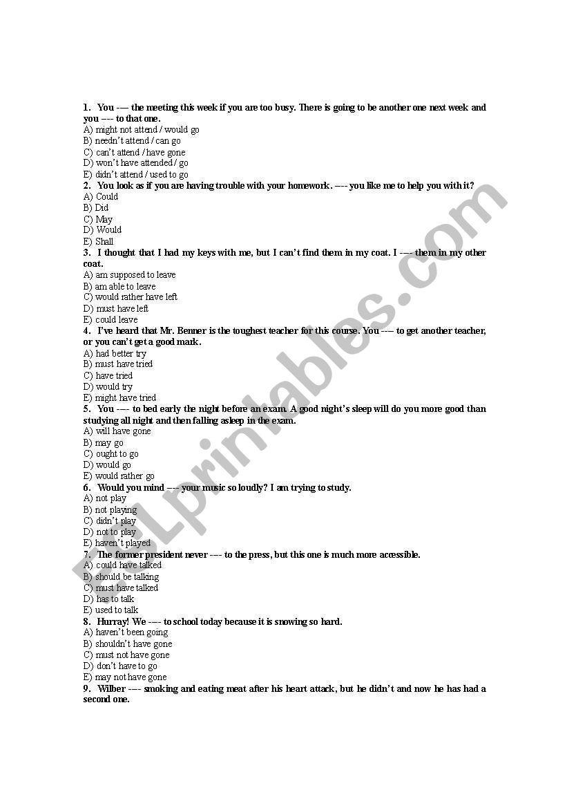 modal verbs5_advanced MCQ worksheet