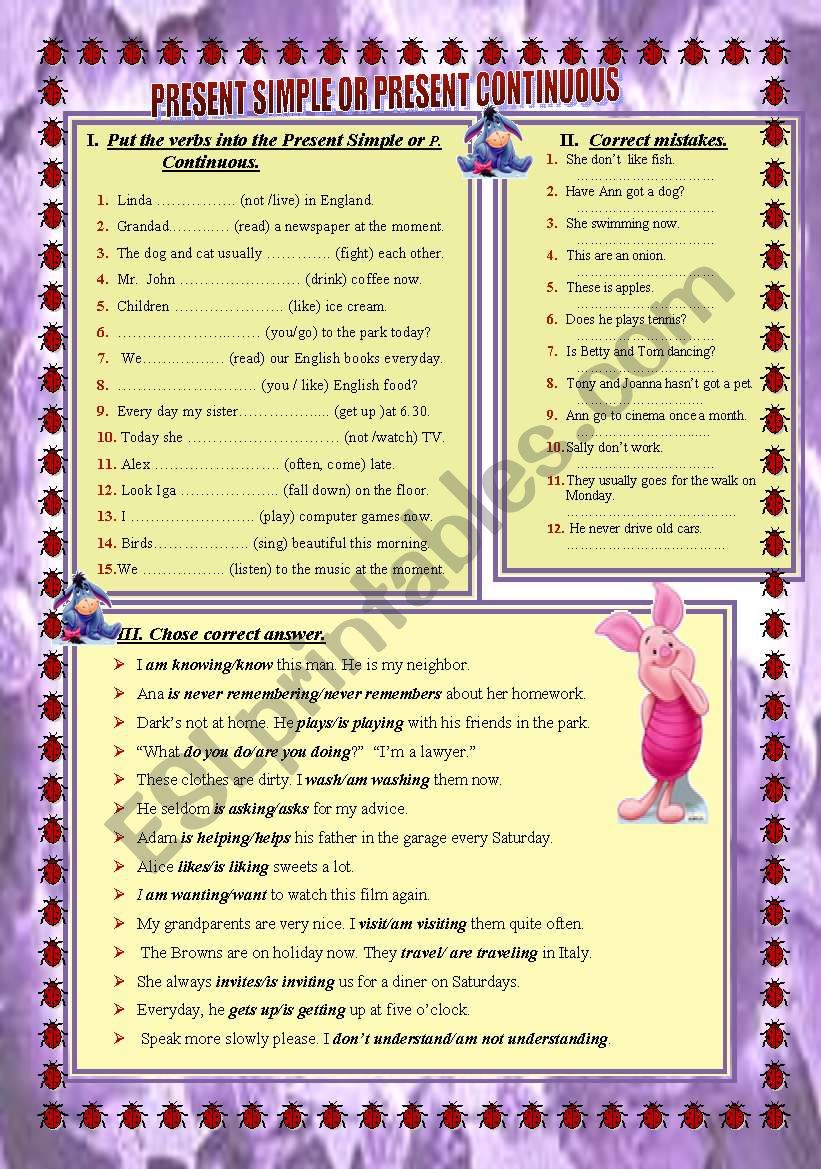 Present Simple and Continuous worksheet