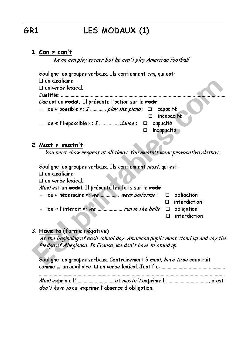 Modals worksheet