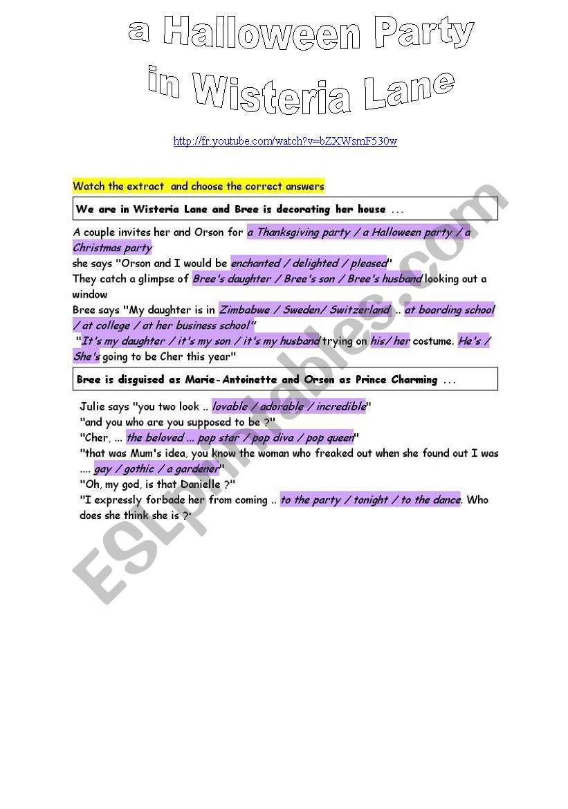 Halloween in Wisteria Lane worksheet