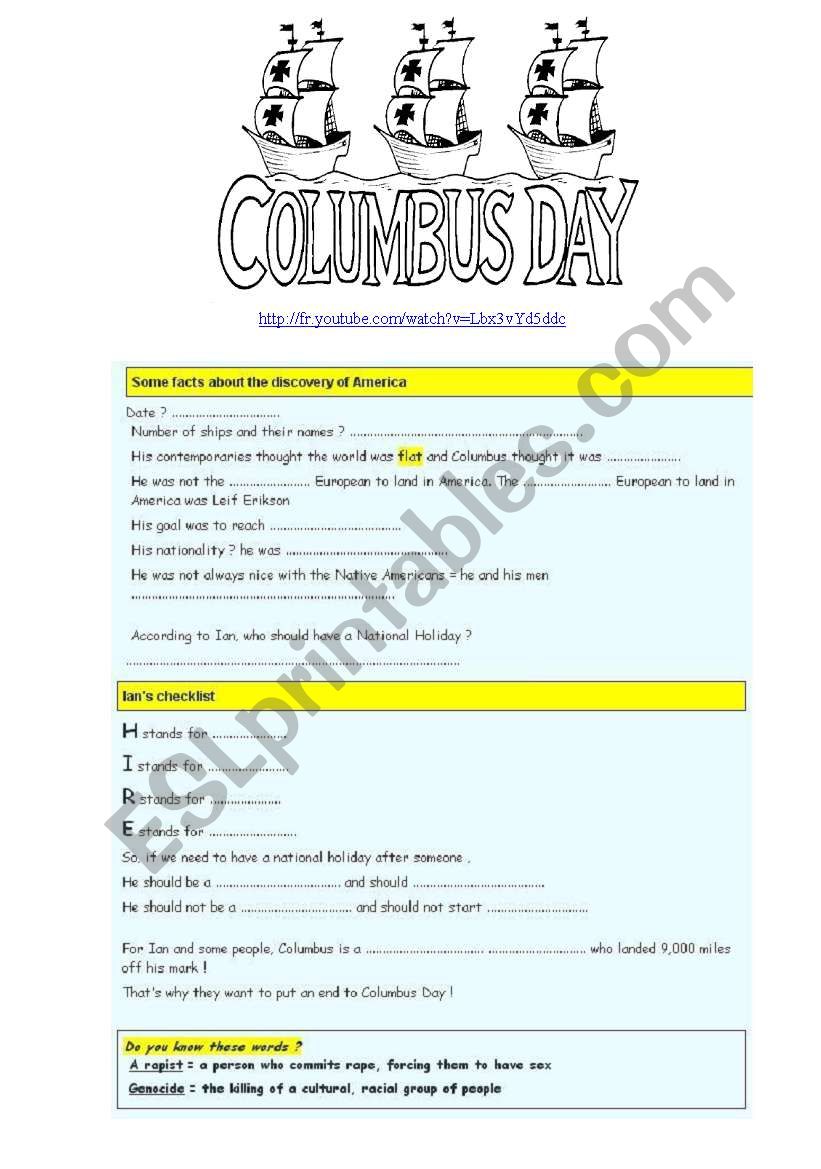 Happy Columbus Day worksheet