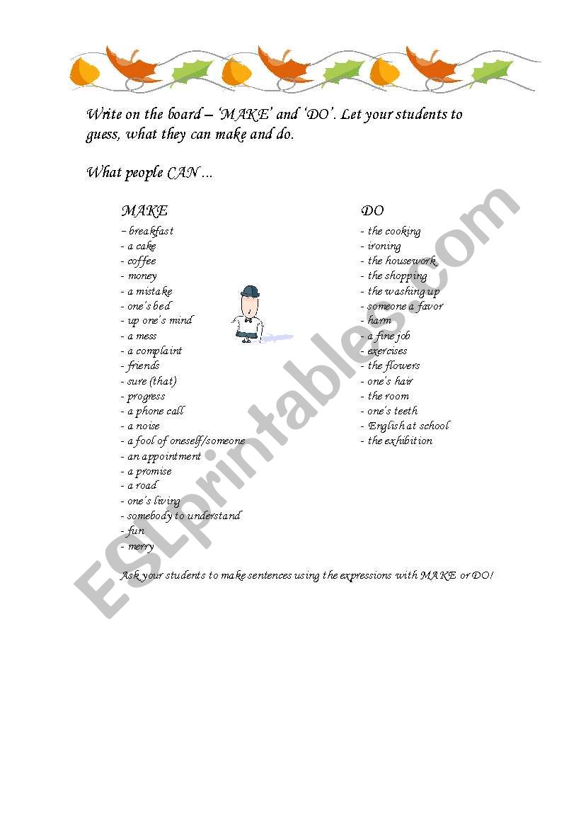 Expressions with MAKE and DO worksheet