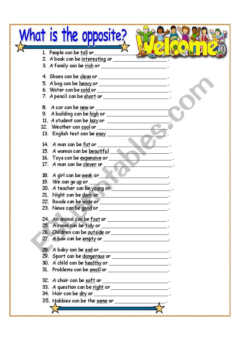 What is the opposite? worksheet