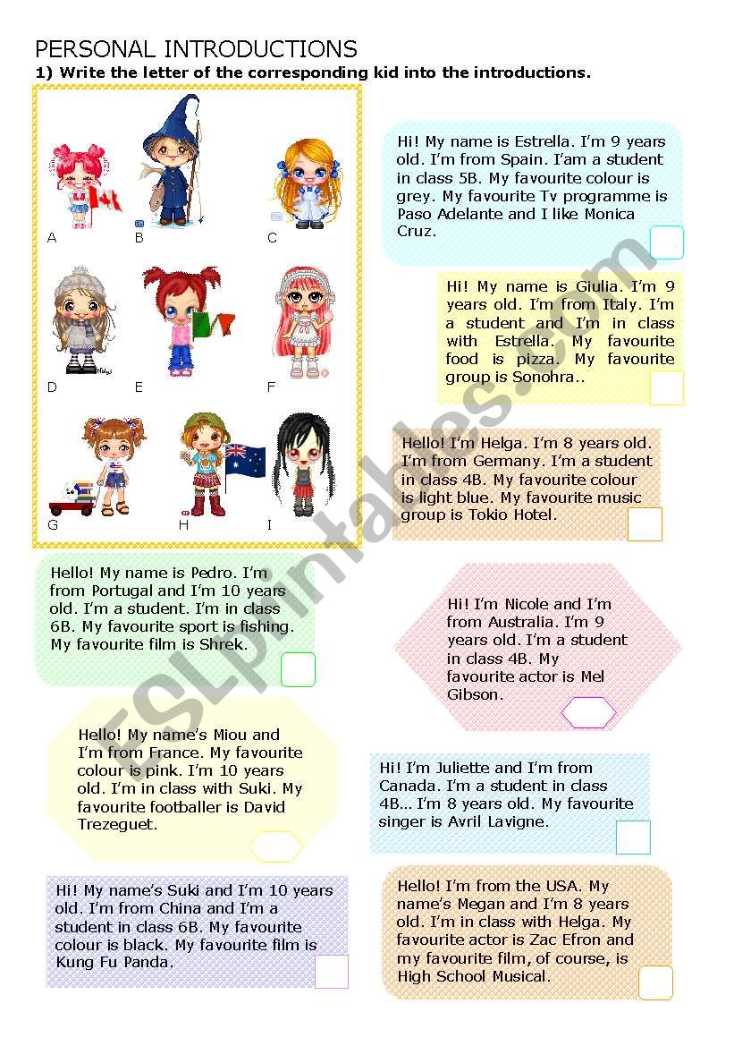 Kids Introductions - Part 1 worksheet