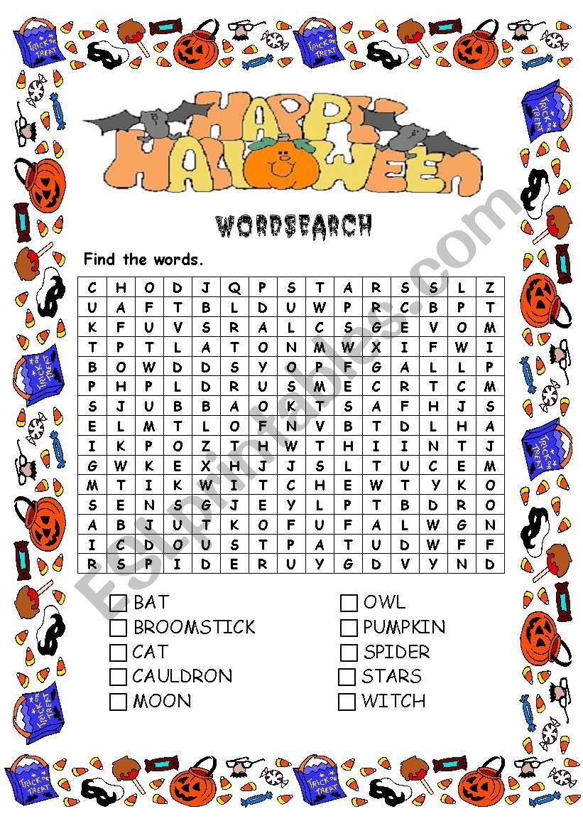 Halloween wordsearch worksheet