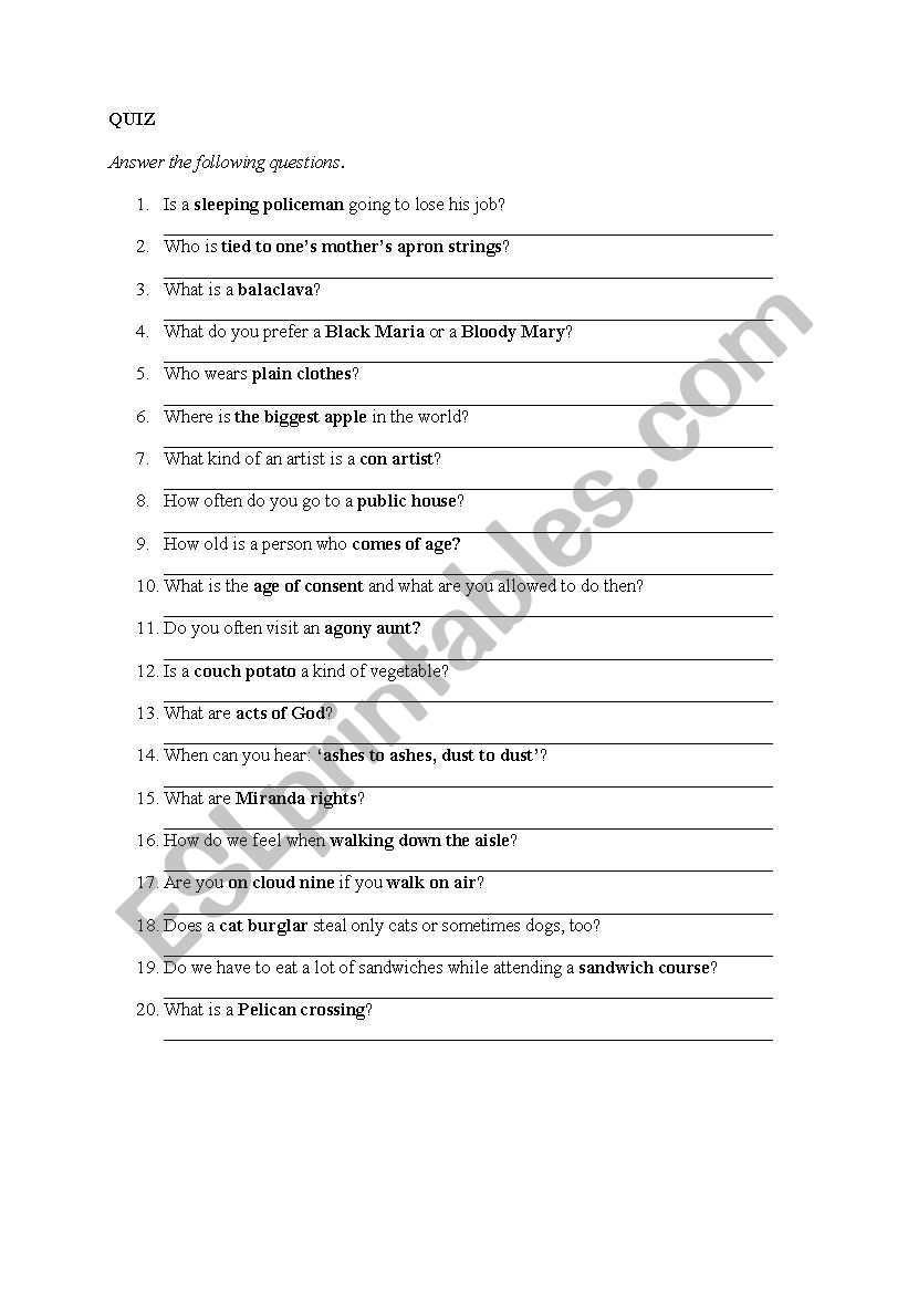 QUIZ worksheet