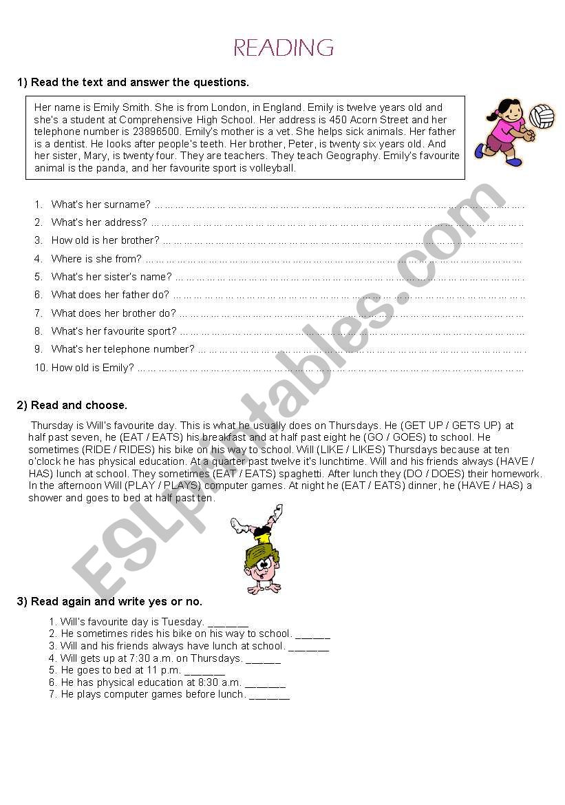 A reading excercise worksheet