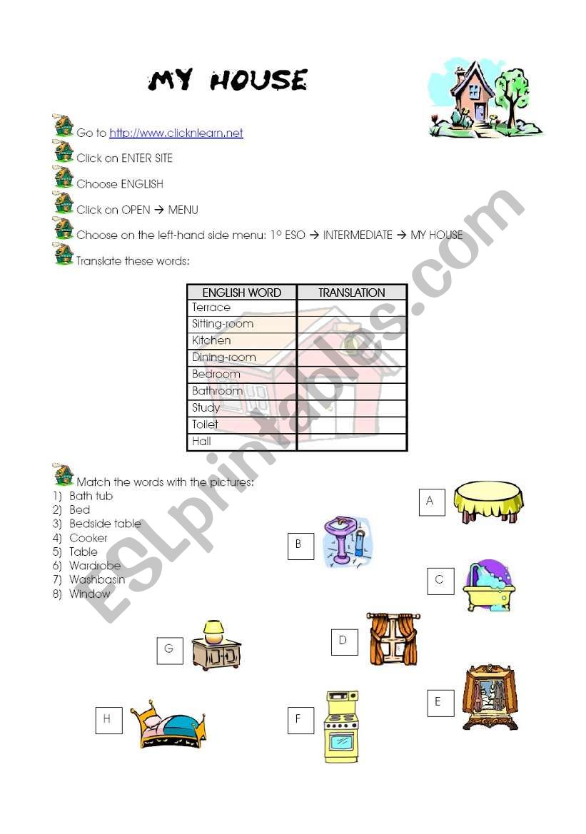 House 1 - Rooms and Furniture worksheet