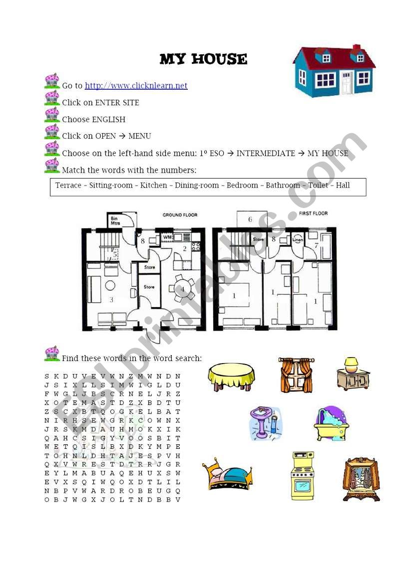 House 2 - Rooms and Furniture worksheet
