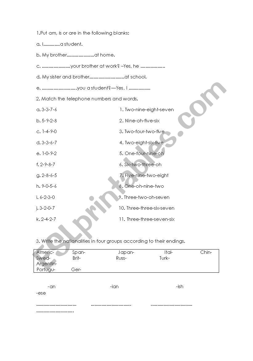 Revision Unit One worksheet