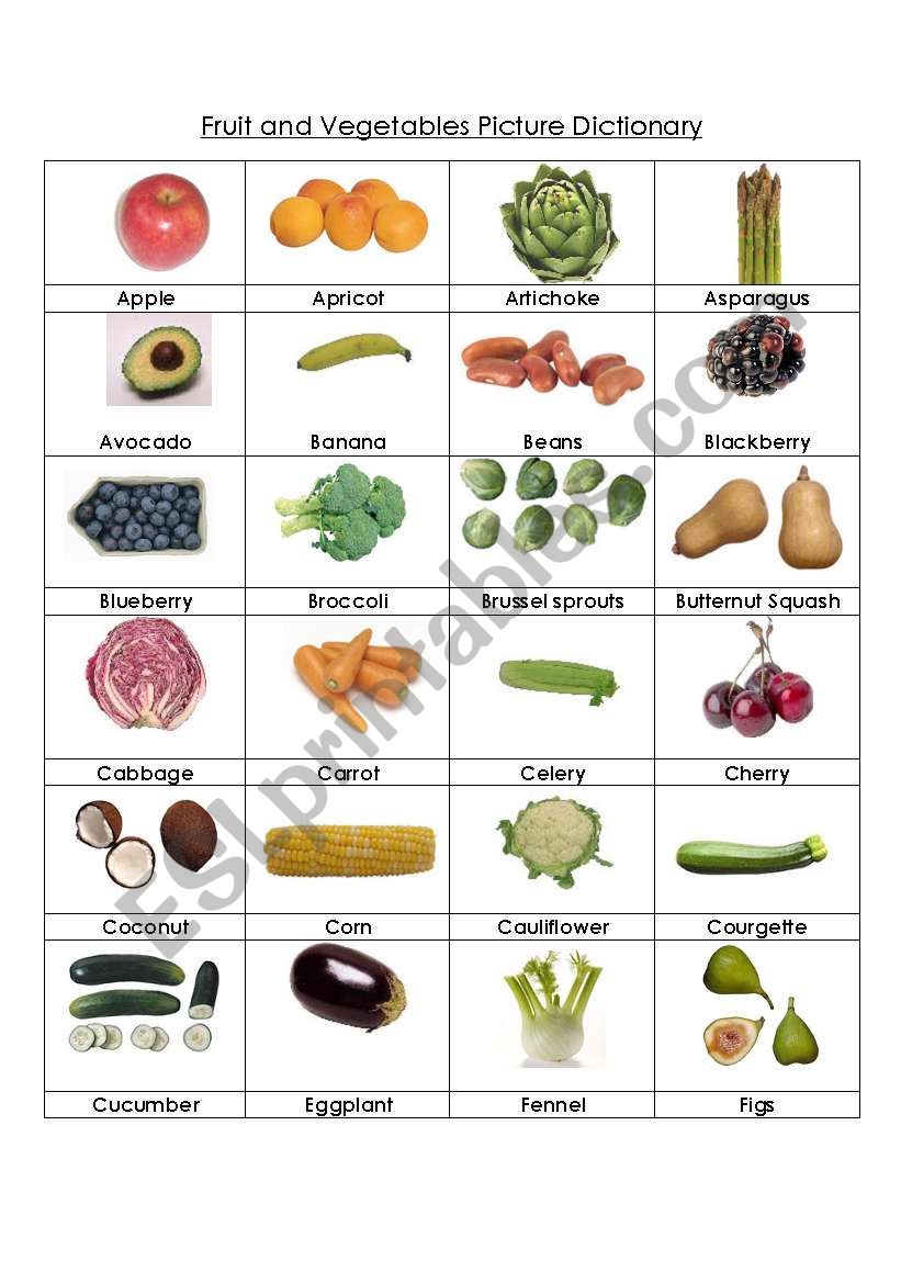 Fruit and Vegetables Picture Dictionary (very complete!) 