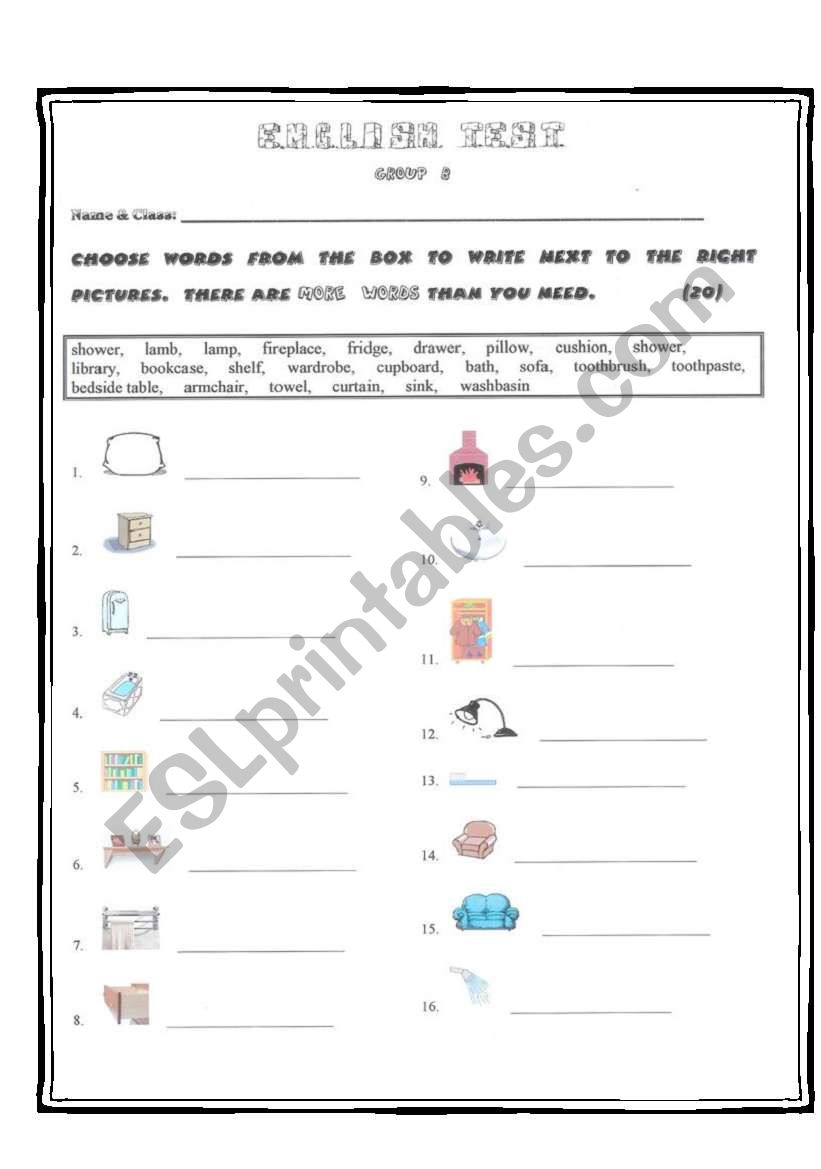 Quiz on Furniture items - Group B